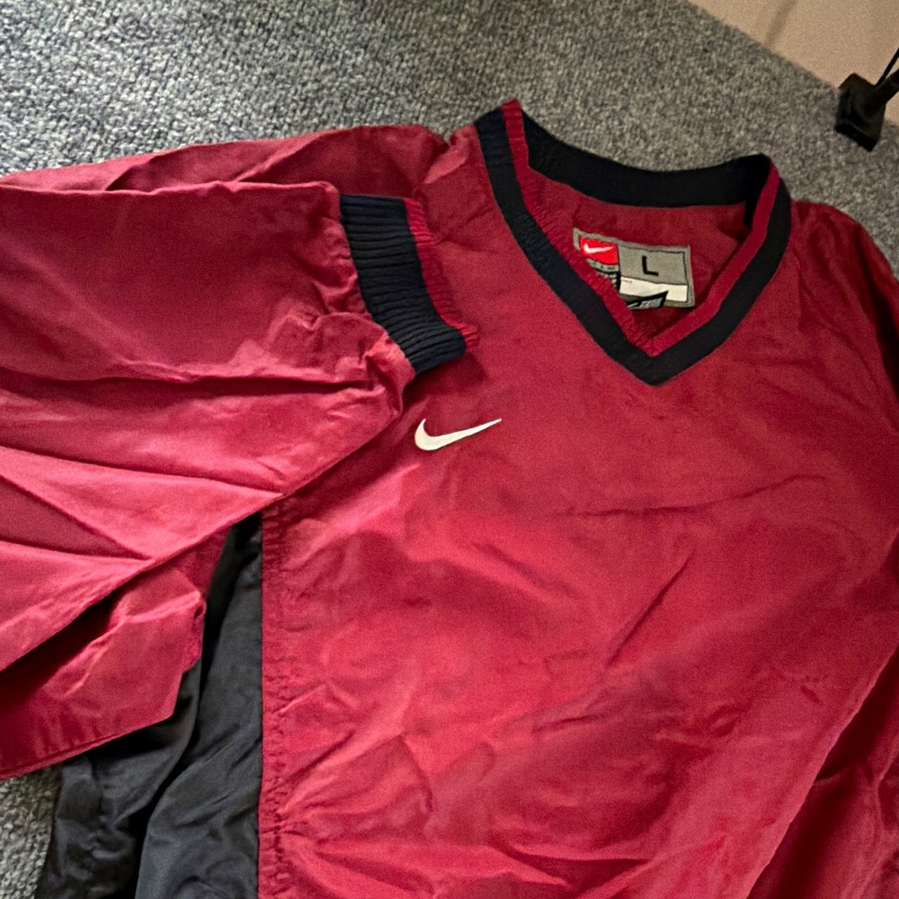 Nike Team VTG Men's L Nylon Windbreaker Jacket Maroon/Black V-Neck Team 49ers